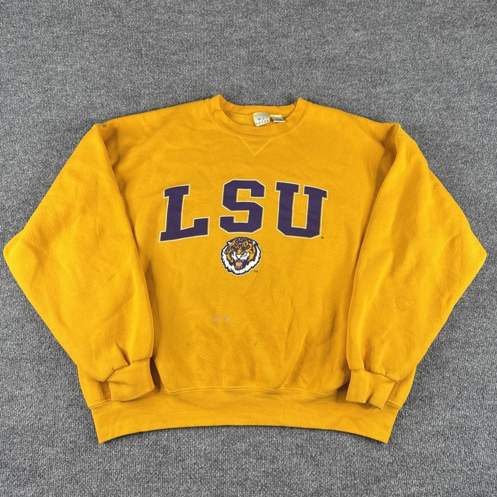 VTG LSU Tigers M.J. Soffe Made In USA 80s 90s Sweatshirt Mens XL Yellow